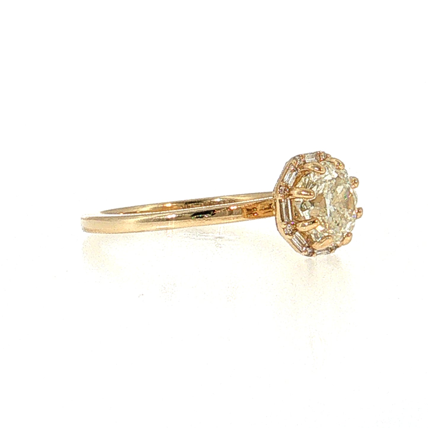 1.38 Modern Diamond Halo Engagement Ring 14k Yellow Gold