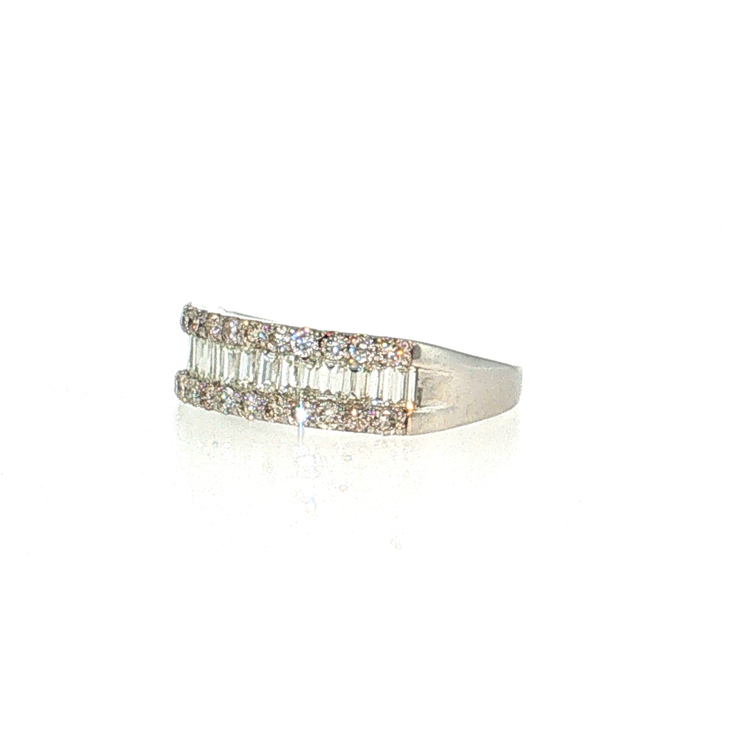 1.00 Baguette & Round Diamond Stacking Ring Platinum