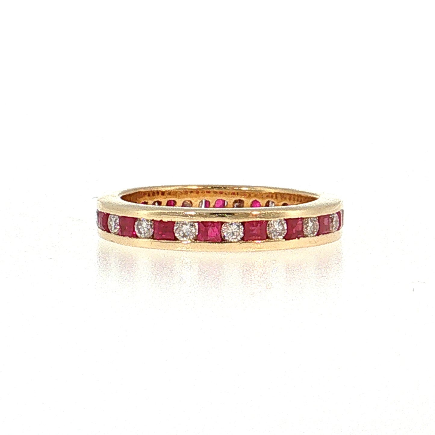 Diamond & Ruby Channel Set Eternity Band 14k Yellow Gold