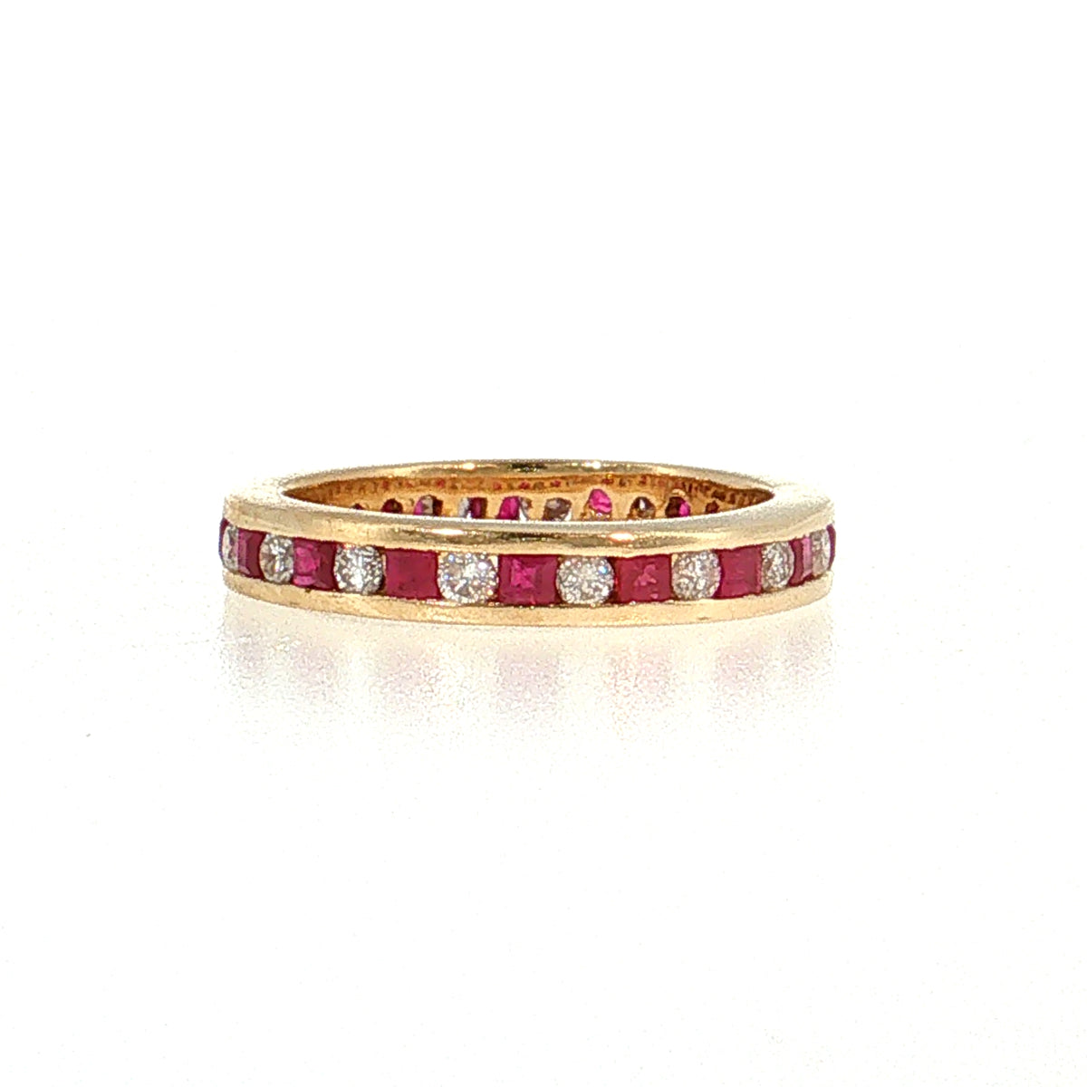 Diamond & Ruby Channel Set Eternity Band 14k Yellow Gold