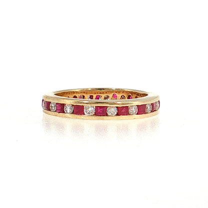 Diamond & Ruby Channel Set Eternity Band 14k Yellow Gold