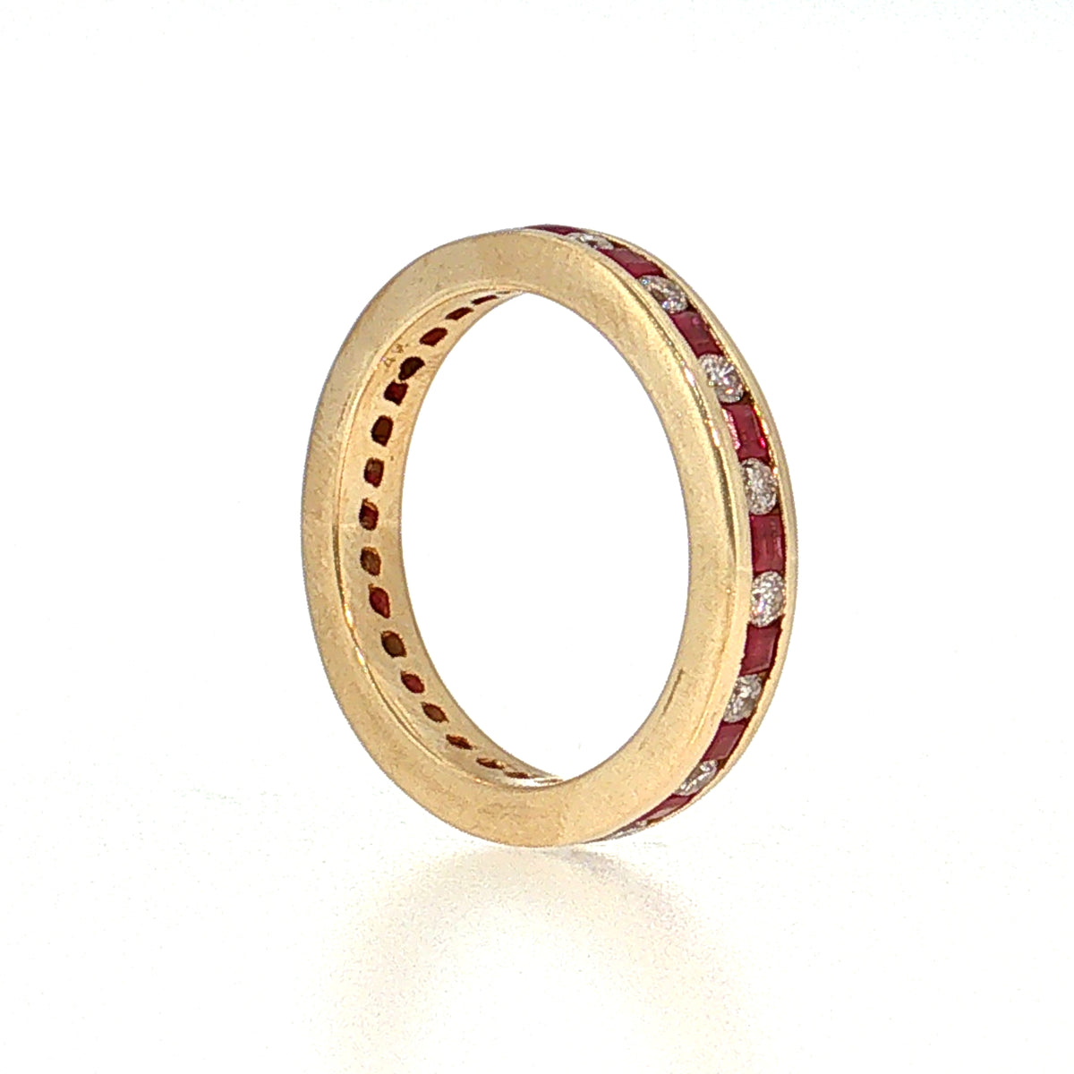Diamond & Ruby Channel Set Eternity Band 14k Yellow Gold