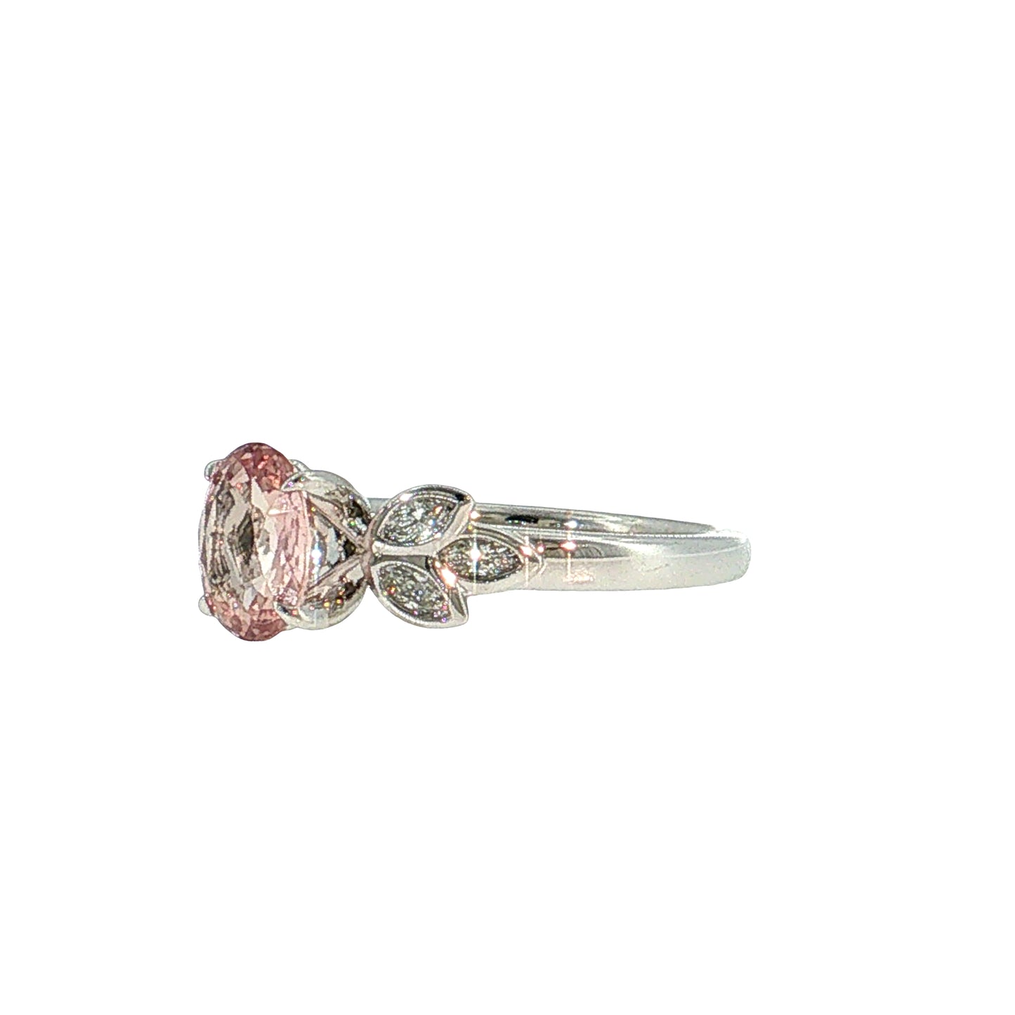 1.73 Oval Padparadscha Sapphire Engagement Ring 14k White Gold