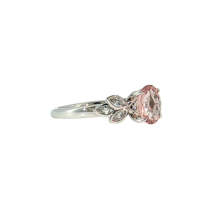 1.73 Oval Padparadscha Sapphire Engagement Ring 14k White Gold