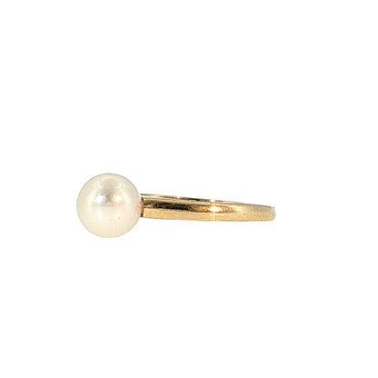 Solitaire Pearl Cocktail Ring 14k Yellow Gold