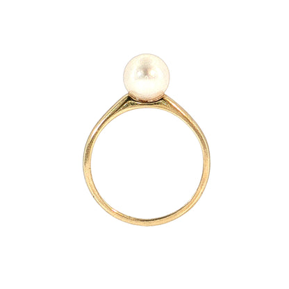 Solitaire Pearl Cocktail Ring 14k Yellow Gold