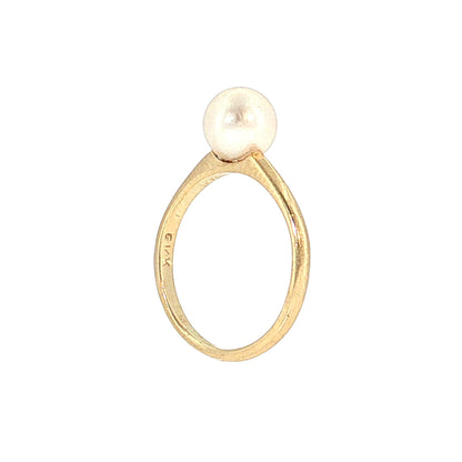 Solitaire Pearl Cocktail Ring 14k Yellow Gold