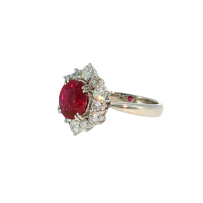 1.91 Oval Ruby & Diamond Halo Ring Platinum