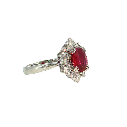 1.91 Oval Ruby & Diamond Halo Ring Platinum