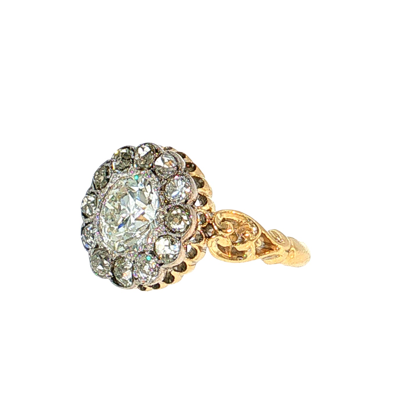 1.72 Antique Victorian Diamond Halo Ring 18K Two-Tone