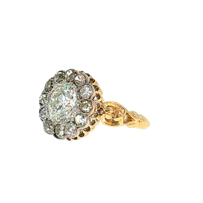 1.72 Antique Victorian Diamond Halo Ring 18K Two-Tone