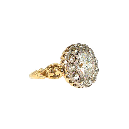 1.72 Antique Victorian Diamond Halo Ring 18K Two-Tone