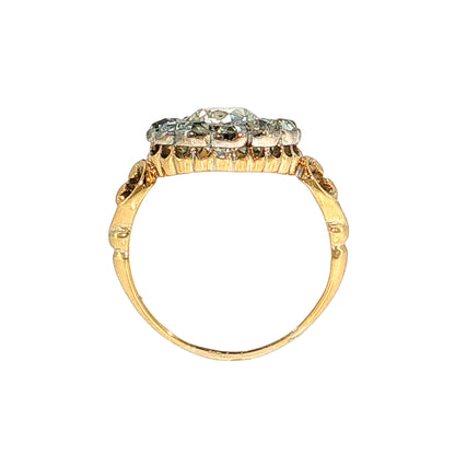 1.72 Antique Victorian Diamond Halo Ring 18K Two-Tone