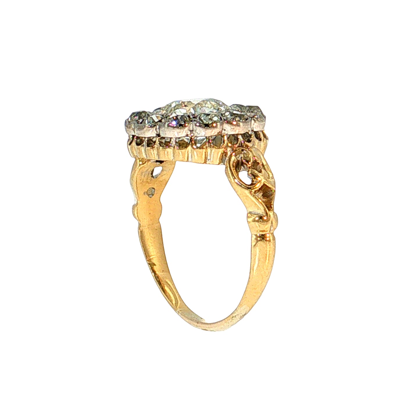 1.72 Antique Victorian Diamond Halo Ring 18K Two-Tone