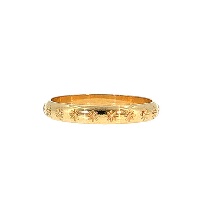 Star Engraved Stacking Wedding Band 14k Yellow Gold