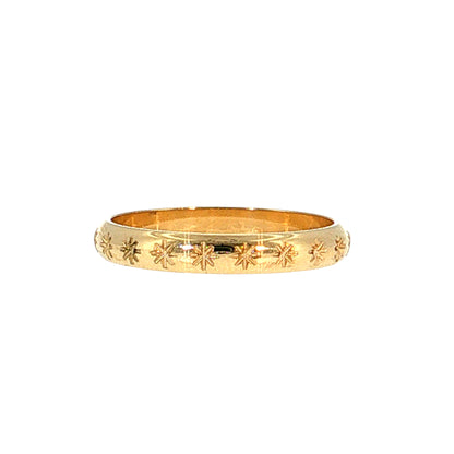 Star Engraved Stacking Wedding Band 14k Yellow Gold