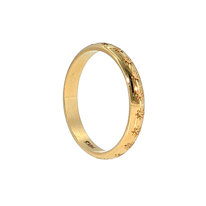 Star Engraved Stacking Wedding Band 14k Yellow Gold