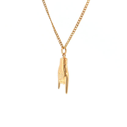 Horned Hands Pendant Necklace 14k Yellow Gold