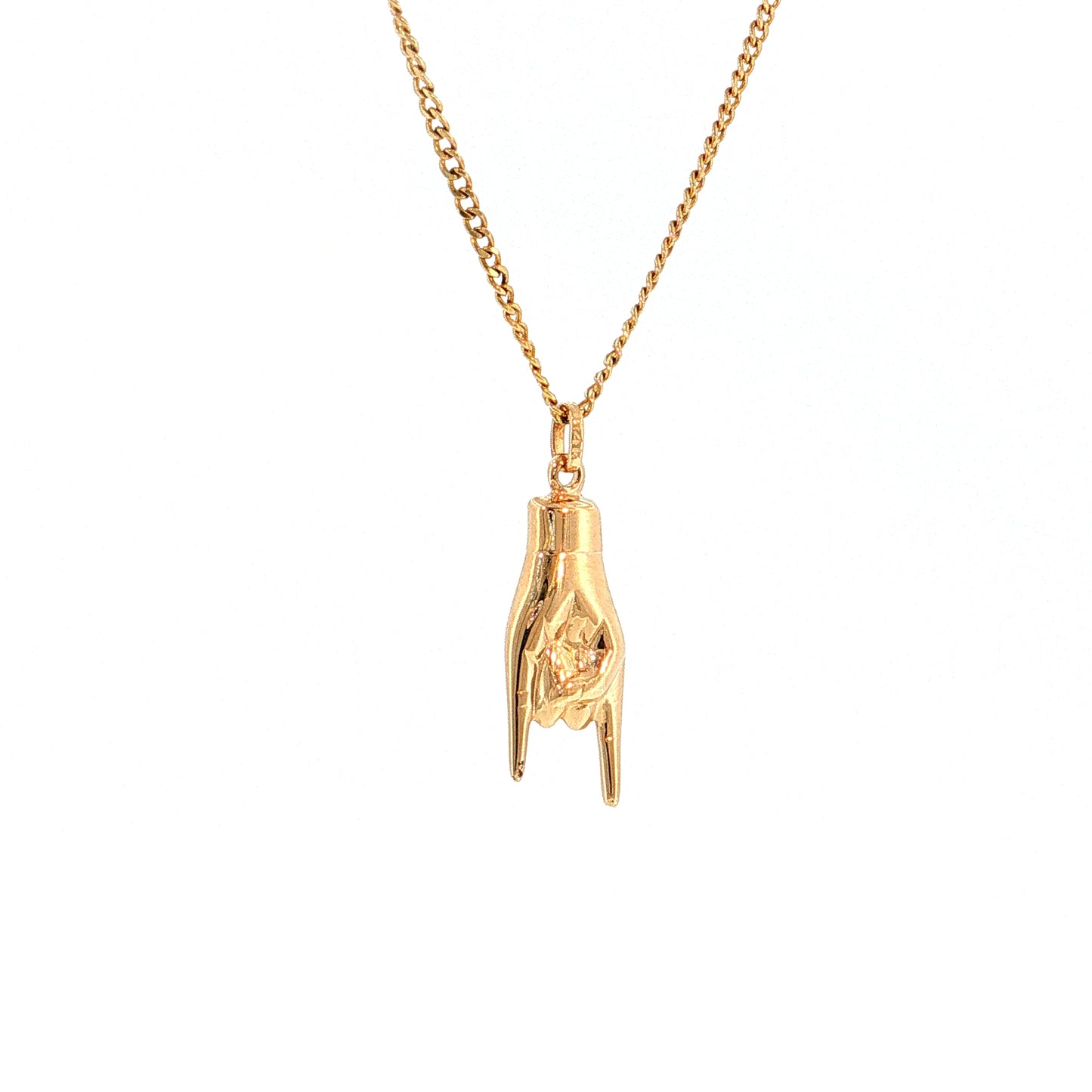 Horned Hands Pendant Necklace 14k Yellow Gold