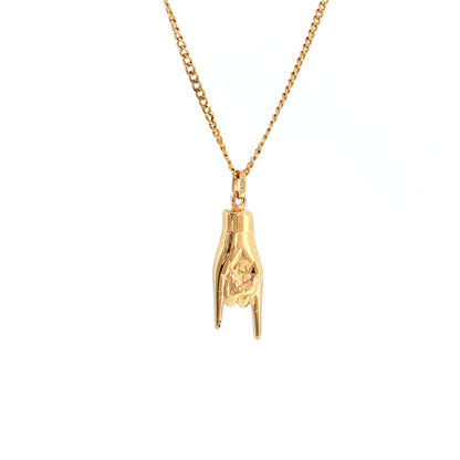 Horned Hands Pendant Necklace 14k Yellow Gold