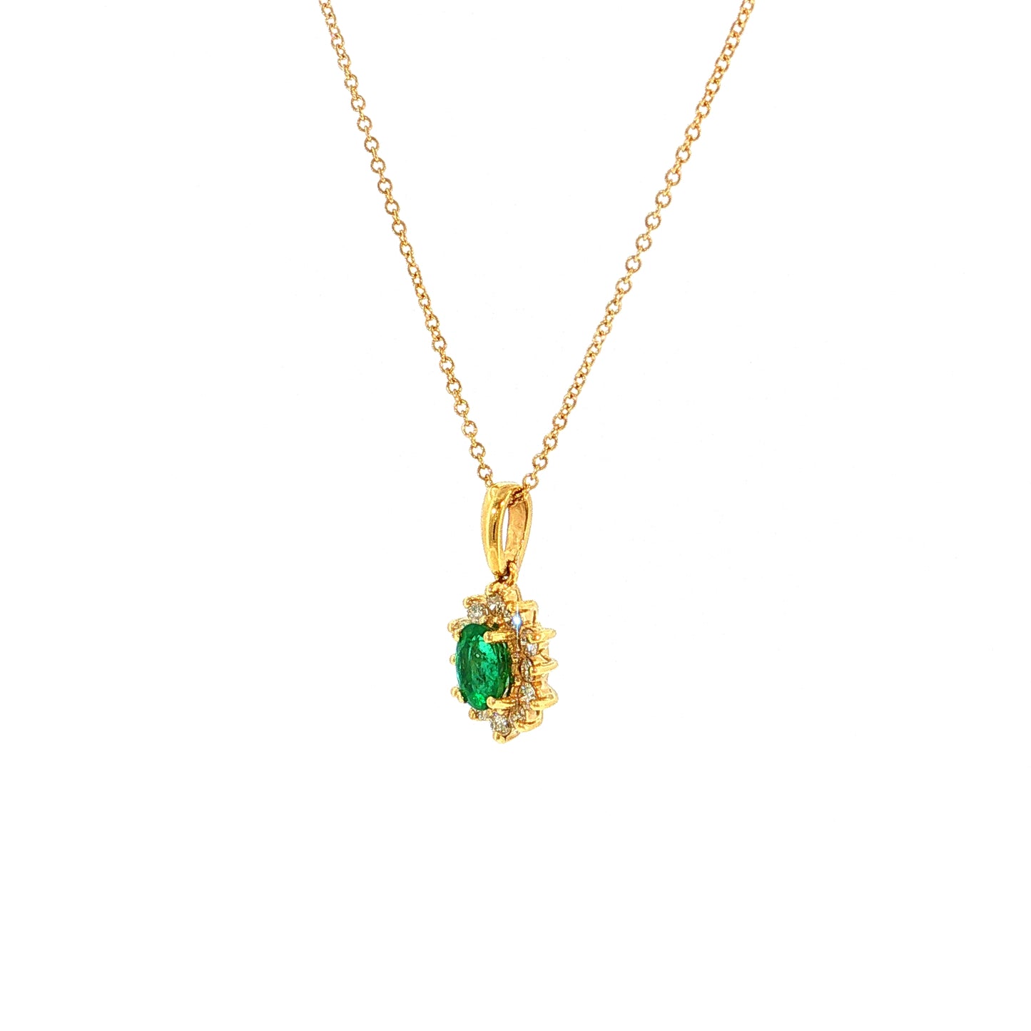 .35 Oval Emerald & Diamond Pendant Necklace 18k