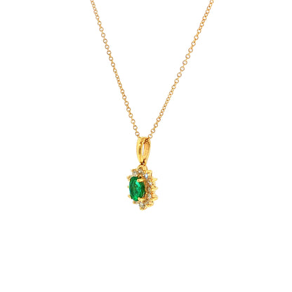 .35 Oval Emerald & Diamond Pendant Necklace 18k