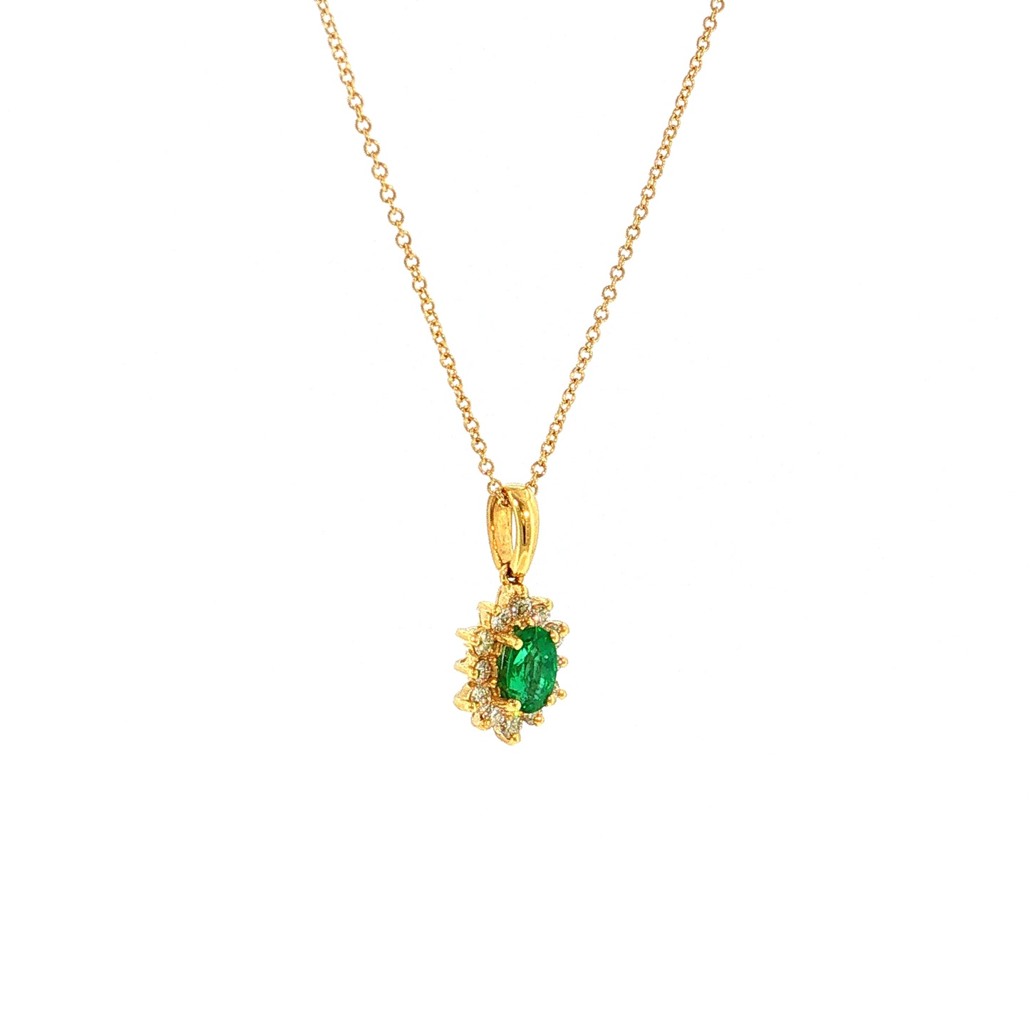 .35 Oval Emerald & Diamond Pendant Necklace 18k