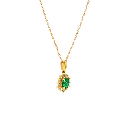 .35 Oval Emerald & Diamond Pendant Necklace 18k