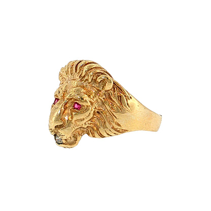 .03 Vintage Diamond & Ruby Lion Cocktail Ring 14k