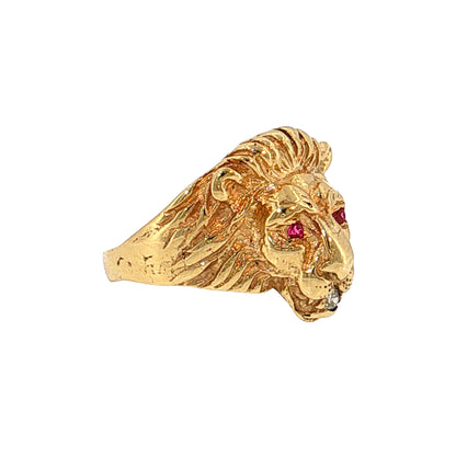 .03 Vintage Diamond & Ruby Lion Cocktail Ring 14k