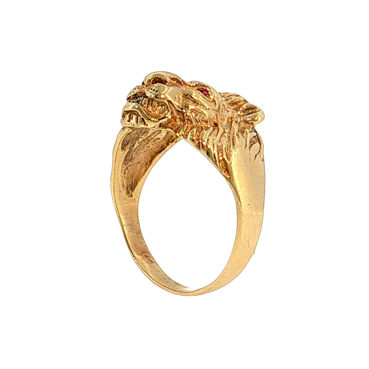 .03 Vintage Diamond & Ruby Lion Cocktail Ring 14k