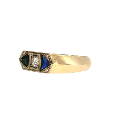 .19 Vintage Retro Men's Diamond & Sapphire Ring 14K