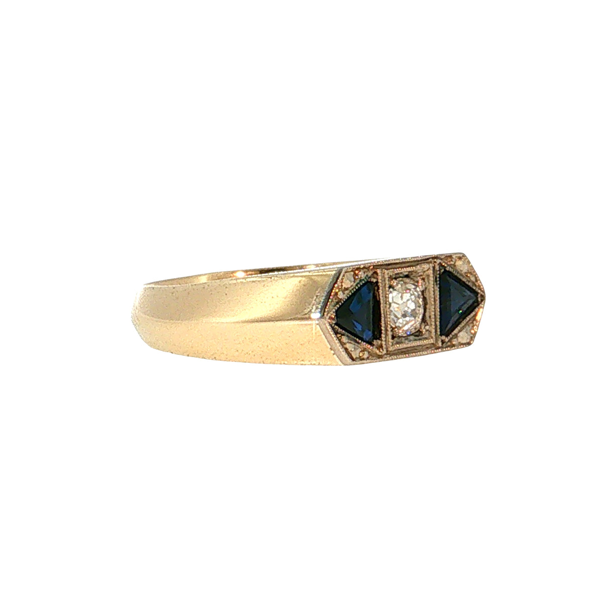 .19 Vintage Retro Men's Diamond & Sapphire Ring 14K