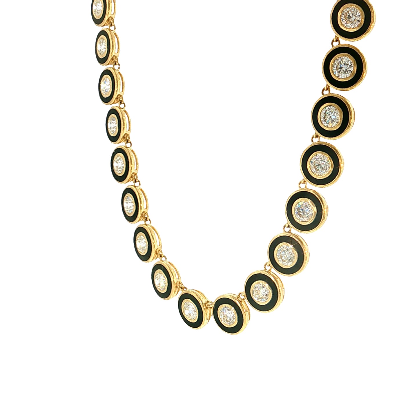 15.47 Round Brilliant Diamond Bezel Necklace 18k Yellow Gold