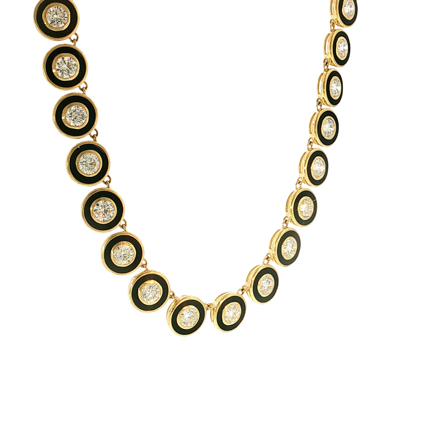 15.47 Round Brilliant Diamond Bezel Necklace 18k Yellow Gold