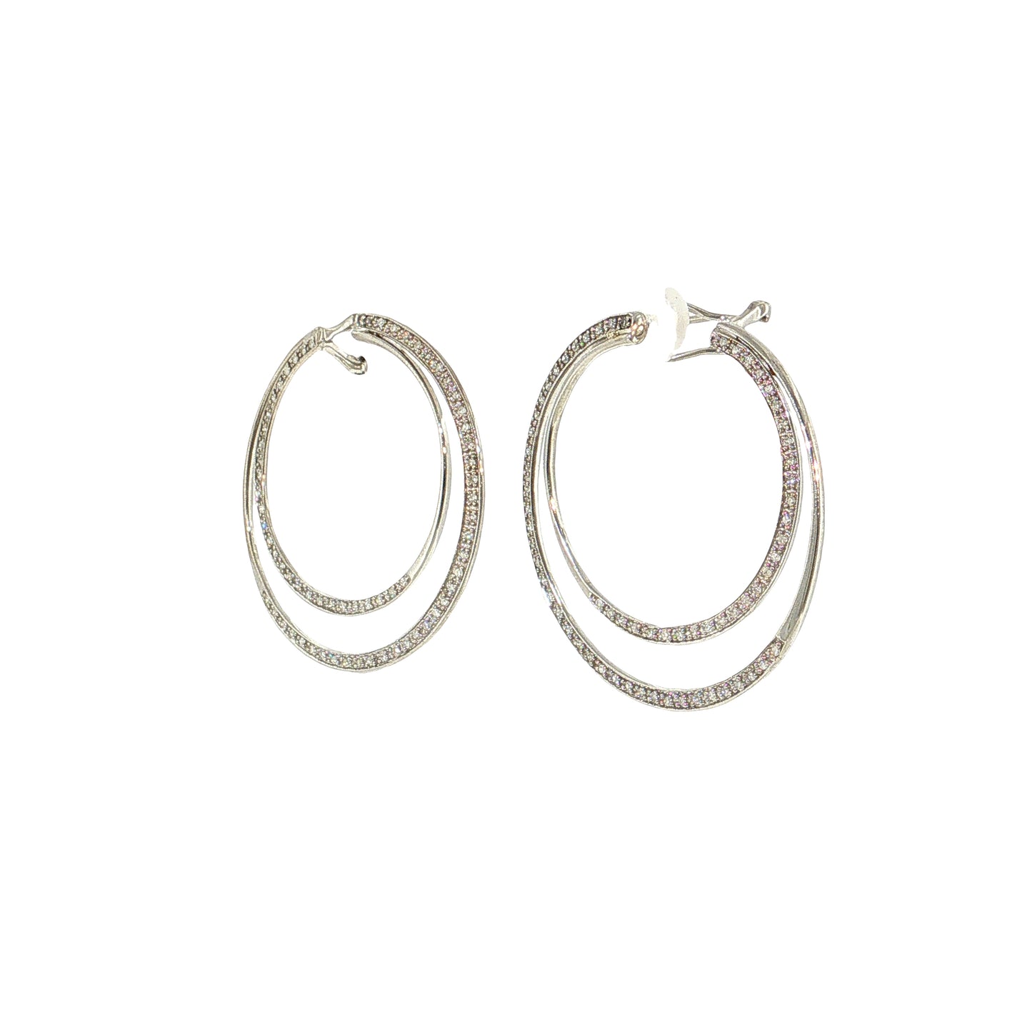 .43 Diamond Double Hoop Earrings 14k White Gold