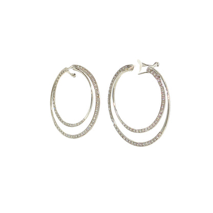 .43 Diamond Double Hoop Earrings 14k White Gold
