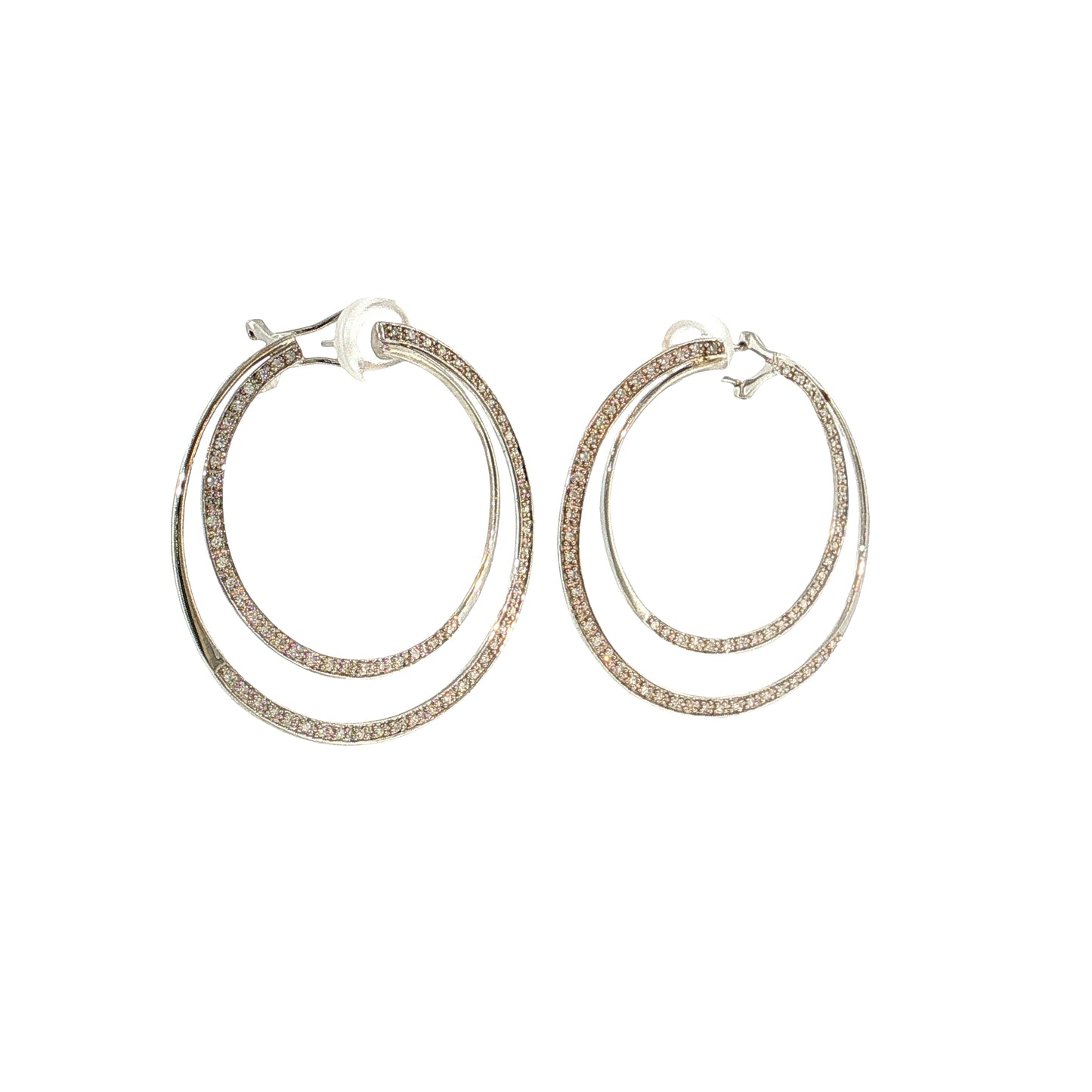.43 Diamond Double Hoop Earrings 14k White Gold