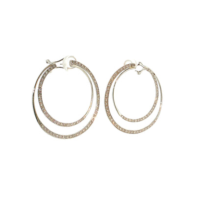 .43 Diamond Double Hoop Earrings 14k White Gold