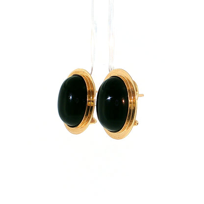8.16 Oval Black Onyx Stud Earrings 14k