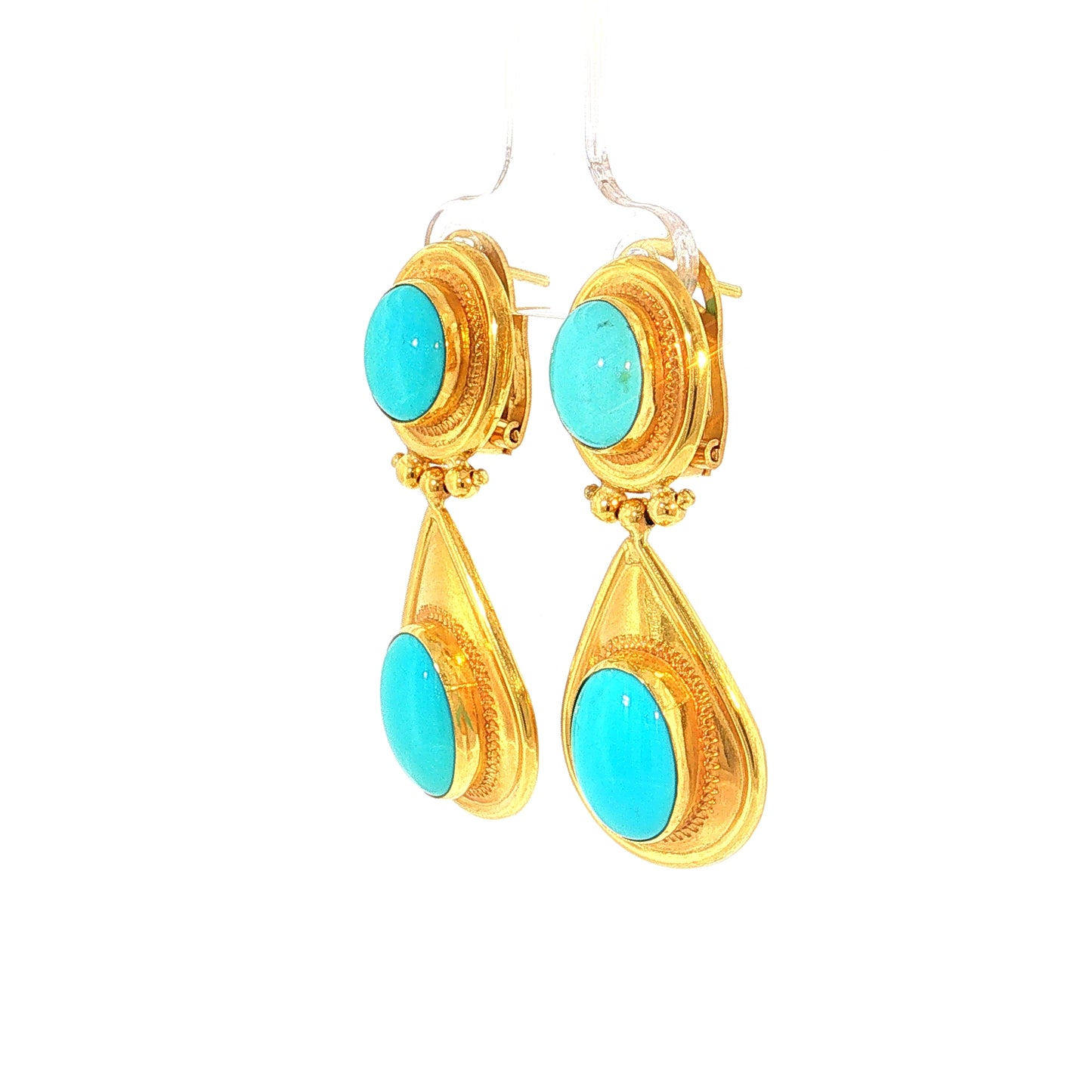 5.88 Turquoise Drop Earrings 18k Yellow Gold