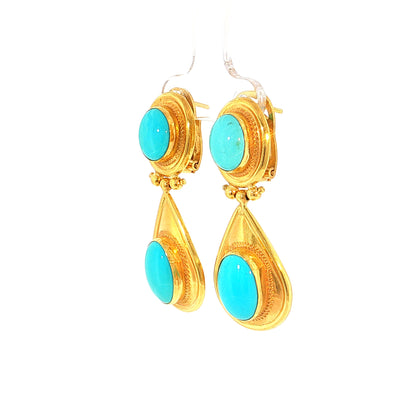 5.88 Turquoise Drop Earrings 18k Yellow Gold