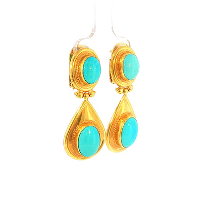 5.88 Turquoise Drop Earrings 18k Yellow Gold