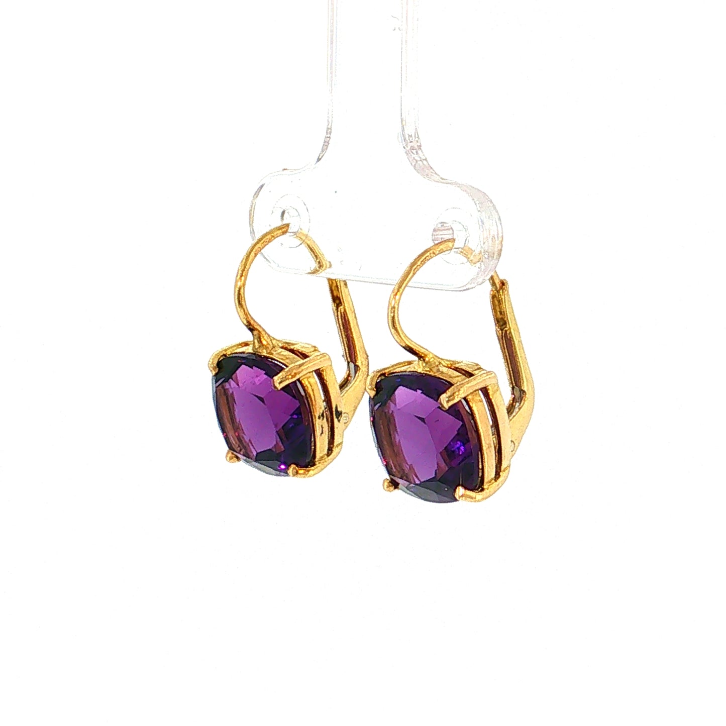 7.30 Cushion Amethyst Drop Earrings 18k Yellow Gold