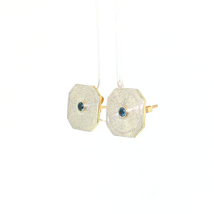 .08 Antique Edwardian Sapphire Stud Earrings Platinum & 14k