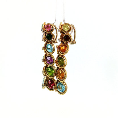 Multi-Gemstone & Diamond Drop Earrings 14k Yellow Gold
