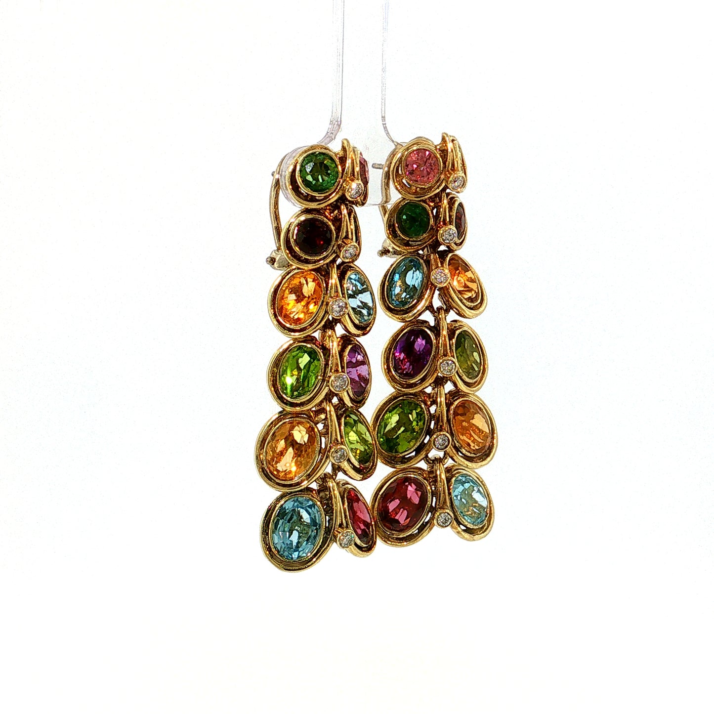 Multi-Gemstone & Diamond Drop Earrings 14k Yellow Gold