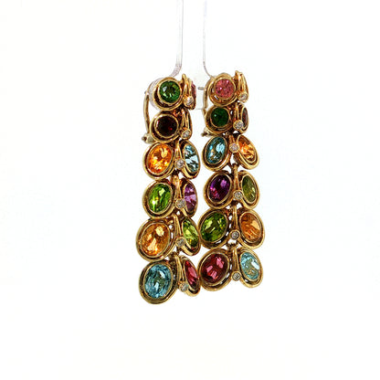 Multi-Gemstone & Diamond Drop Earrings 14k Yellow Gold