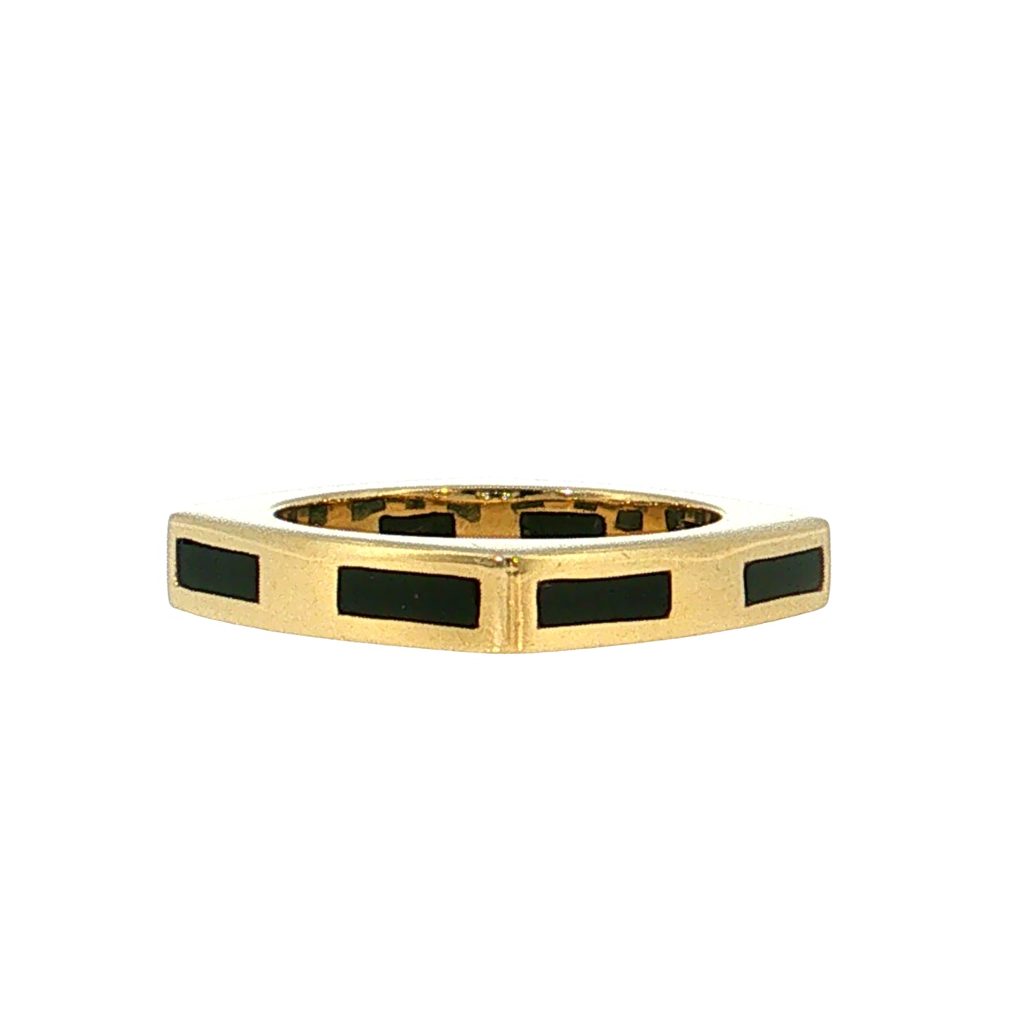 Square Black Enamel Stacking Ring 18k Yellow Gold