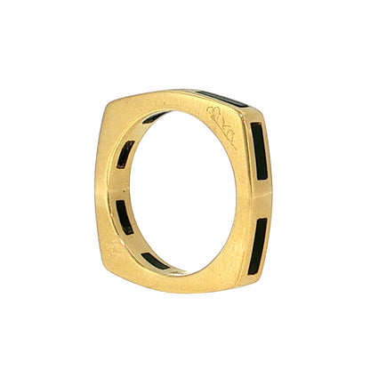 Square Black Enamel Stacking Ring 18k Yellow Gold